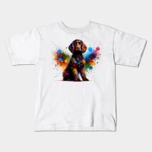 Colorful Irish Water Spaniel in Splash Art Style Kids T-Shirt